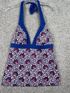 Boden Blue Purple Floral Formentera Halter Top One Piece Swimsuit Womens Size 8